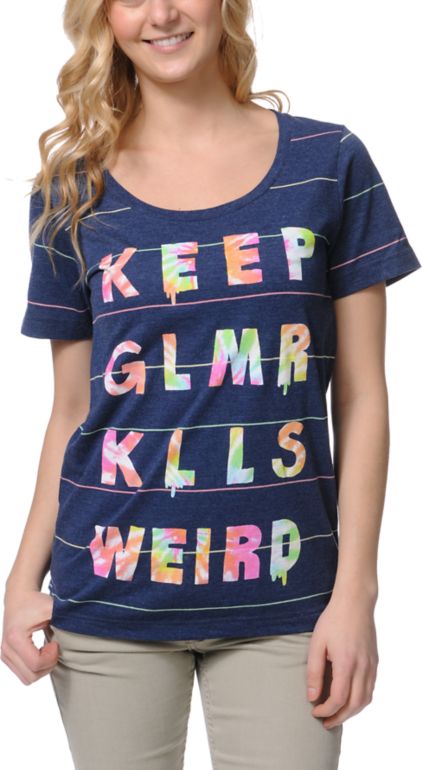 Glamour Kills Keep GLMR KLLS Weird Navy Stripe Tee Shirt