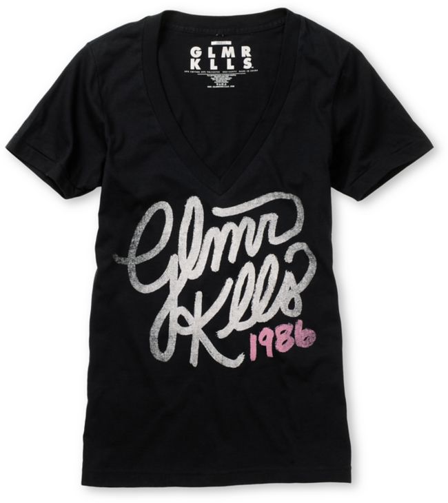 Glamour Kills With Honor Black V-Neck Tee Shirt