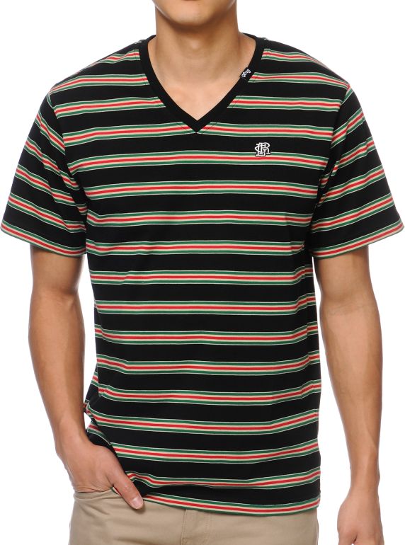 LRG Bandino Black Knit V Neck Tee Shirt