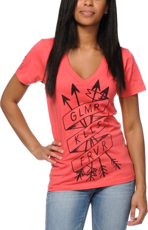 Glamour Kills Tried And True Pink V-Neck Tee Shirt
