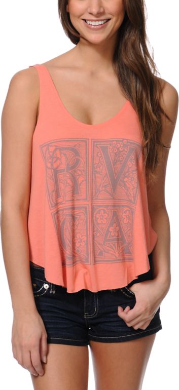 RVCA Letterpress Coral Crop Tank Top