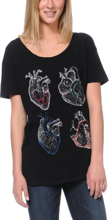WeSC Girls Four Hearts Black Tee Shirt