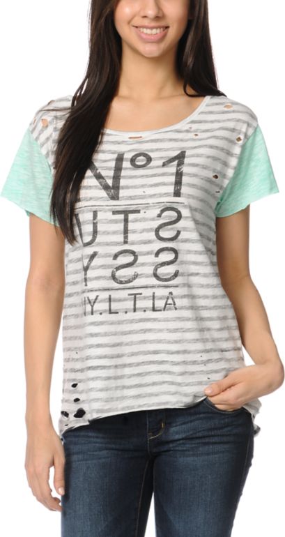 Stussy Girls Neon Blocked Striped Tee Shirt
