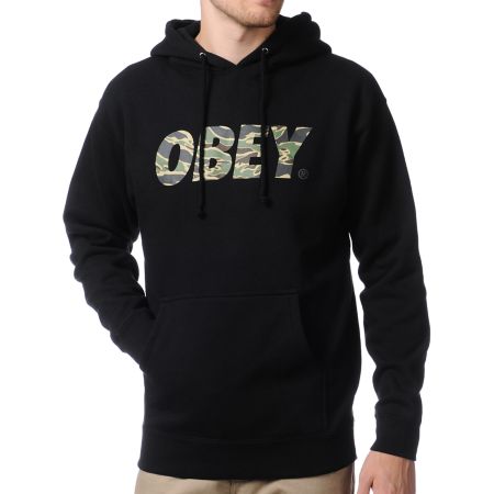 Obey Camo Font Black Pullover Hoodie