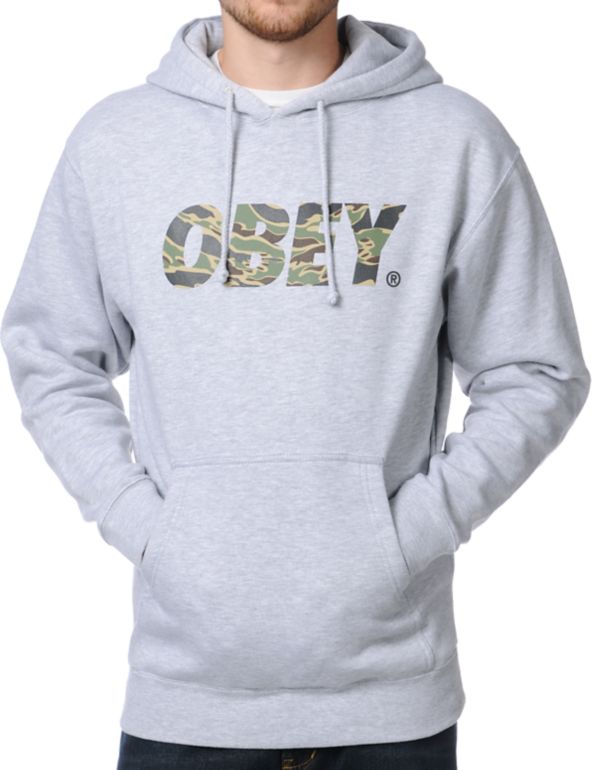 Obey Camo Font Heather Grey Pullover Hoodie
