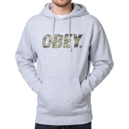 Obey Camo Font Heather Grey Pullover Hoodie