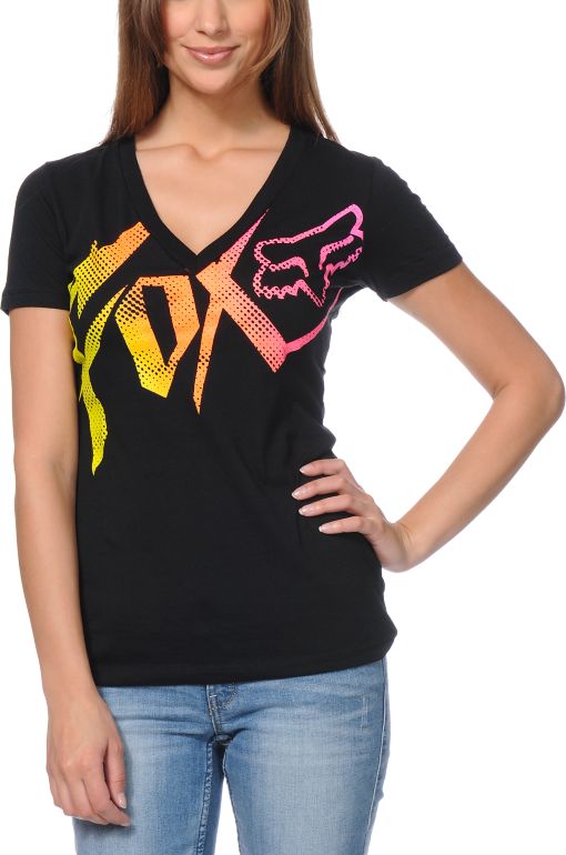 Fox Girls Get Up Black V-Neck Tee Shirt