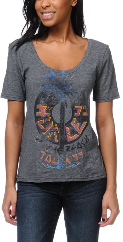 Hurley Girls Beach Tour Black Scoop Neck Tee Shirt