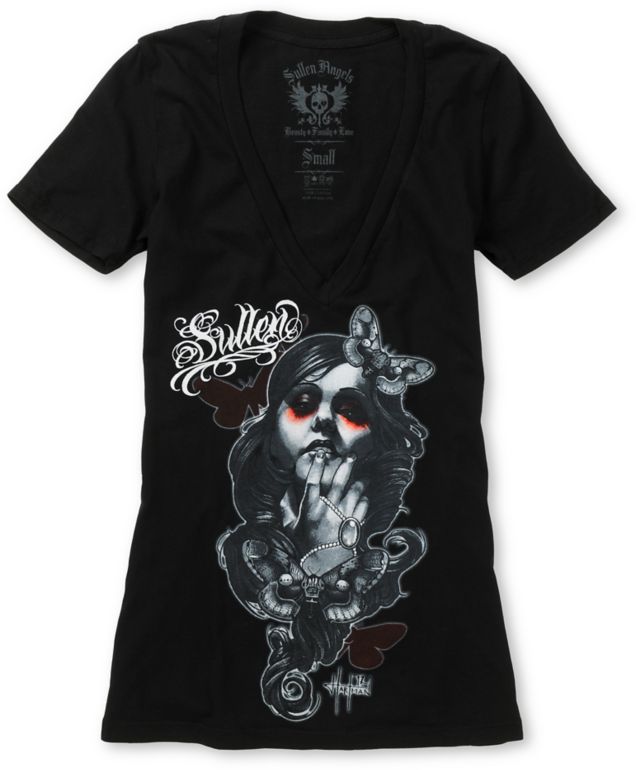 Sullen Girls Player Black V-Neck Tee Shirt