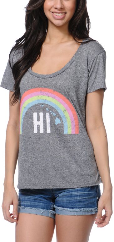 Billabong Girls Over The Heather Grey Scoop Neck Tee Shirt