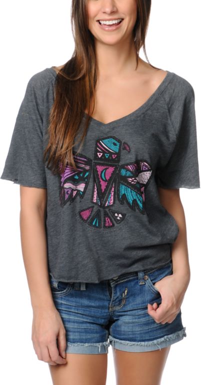 Billabong Details Please Charcoal V-Neck Tee Shirt