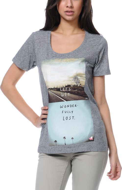 Glamour Kills Wonderfully Lost Heather Grey Scoop Neck Tee Shirt