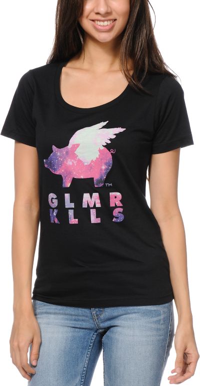 Glamour Kills Infinite Black Scoop Neck Tee Shirt