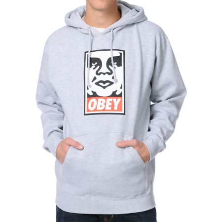 Obey OG Face Heather Grey Pullover Hoodie