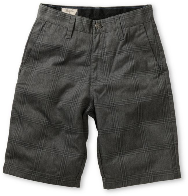 Volcom Boys Frickin Charcoal Plaid Chino Shorts