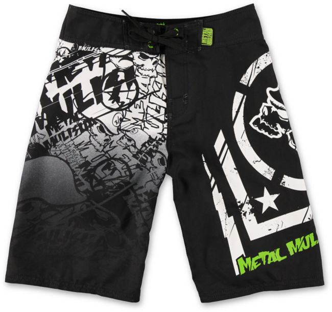 Metal Mulisha Boys Hoist Black, White & Green Board Shorts