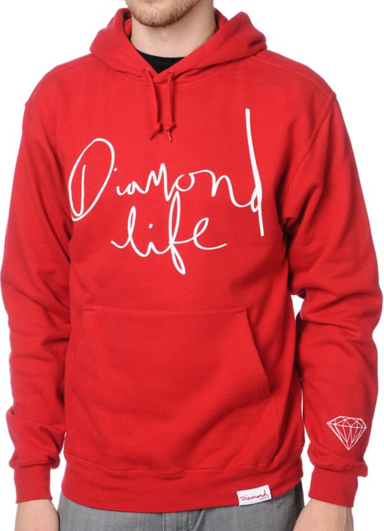 Diamond Supply Diamond Life Script Red Pullover Hoodie