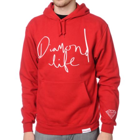 Diamond Supply Diamond Life Script Red Pullover Hoodie
