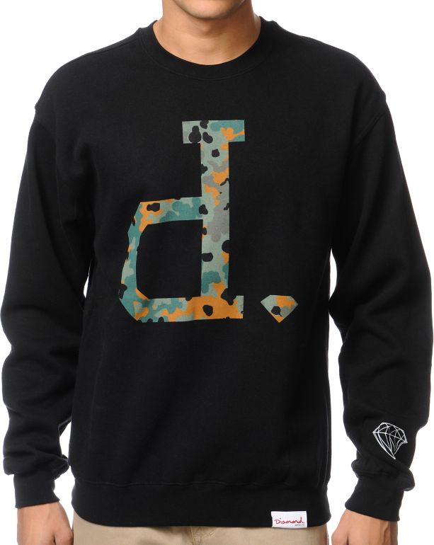 Diamond Supply Camo Unpolo Black Crew Neck Sweatshirt