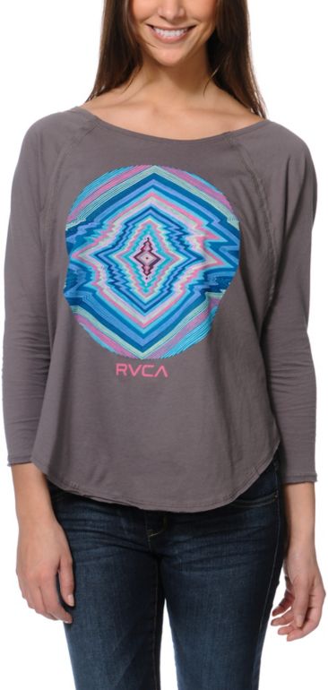 RVCA Girls Electric Eye Grey Long Sleeve Tee Shirt