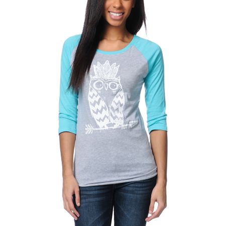 Ralik Tribe Owl Glow In The Dark Baseball Tee Shirt