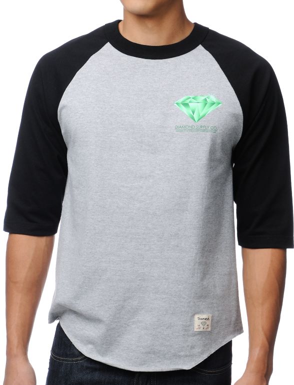 Diamond Supply Creators Raglan Black & Grey Baseball Tee Shirt