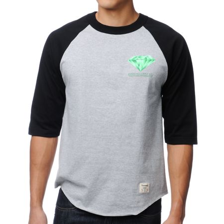 Diamond Supply Creators Raglan Black & Grey Baseball Tee Shirt