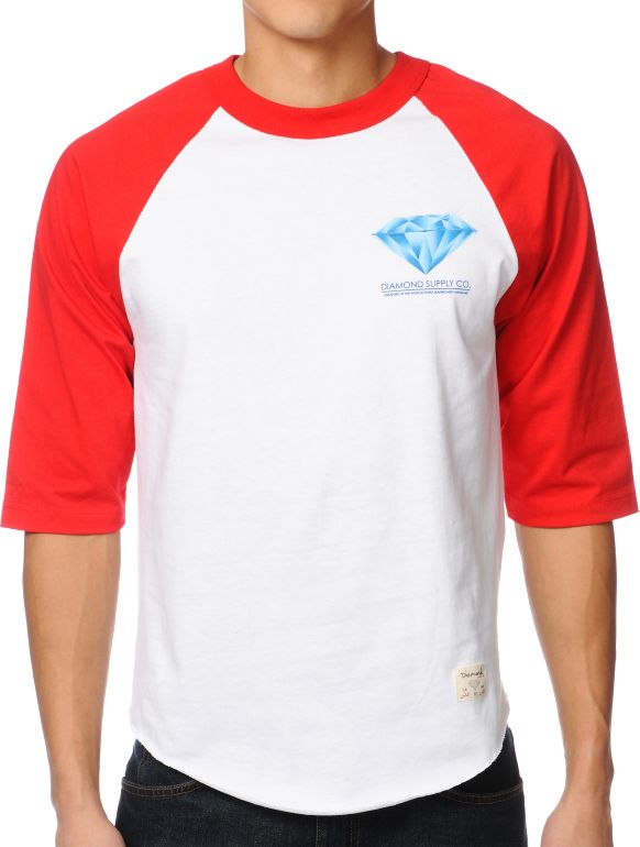 Diamond Supply Creators Raglan Red & White Baseball Tee Shirt