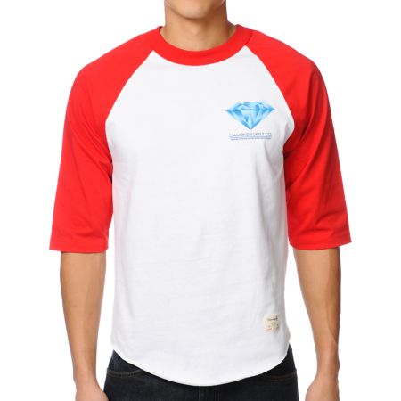 Diamond Supply Creators Raglan Red & White Baseball Tee Shirt