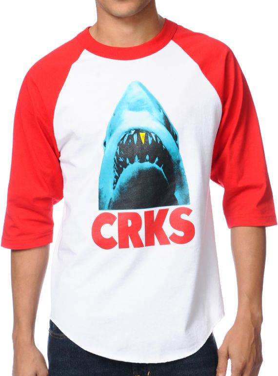 Crooks and Castles Big Bite White & Red Baseball Tee Shirt