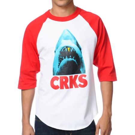 Crooks and Castles Big Bite White & Red Baseball Tee Shirt