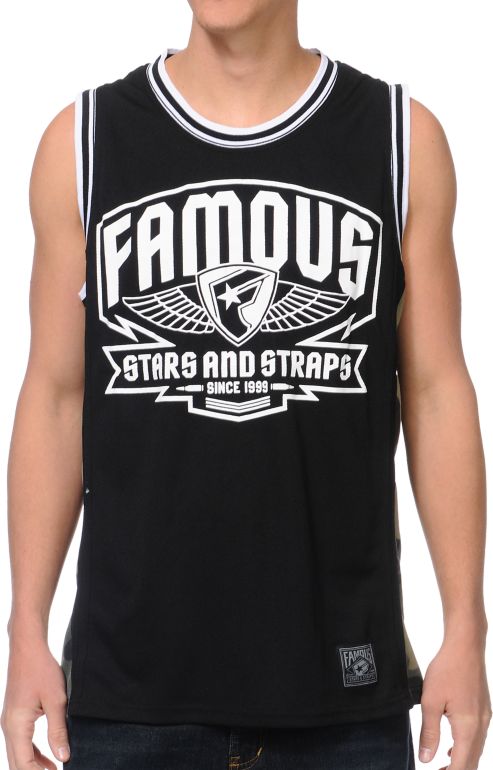 Famous Stars and Straps Brigade Black & Camo Mesh Tank Top