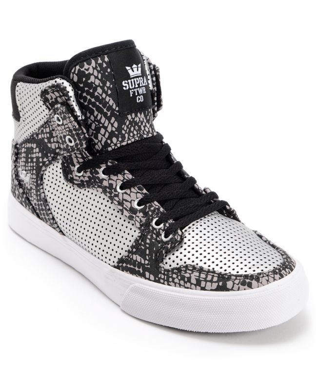 Supra Kids Vaider Silver & Snake Print Perforated Skate Shoe