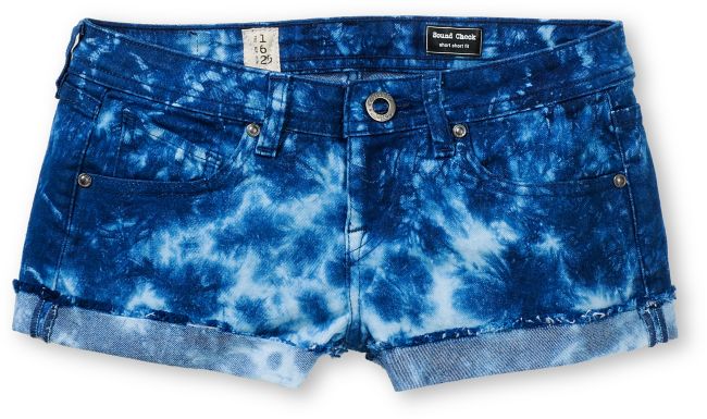 Volcom Girls Sound Check Navy Blue Tie Dye Cut Off Denim Shorts