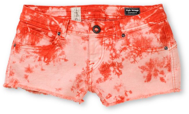 Volcom Girls High Voltage Red Tie Dye Cut Off Denim Shorts