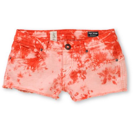 Volcom Girls High Voltage Red Tie Dye Cut Off Denim Shorts
