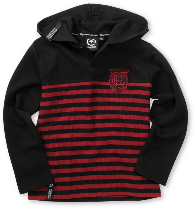 LRG Boys Black Ops Black & Red Thermal Knit Hooded Henley