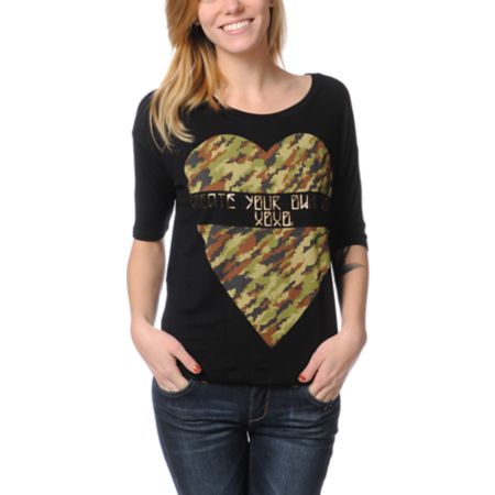 Lira Girls Tough Luck Camo Black Top