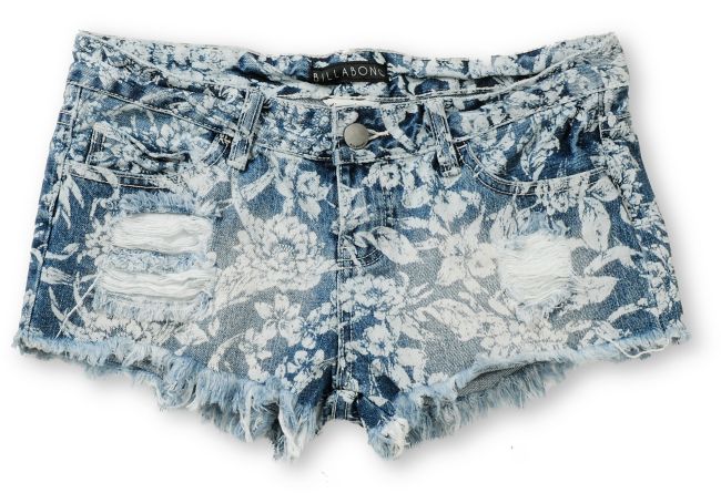 Billabong Timeskeeps Floral Blue Denim Cut Off Shorts