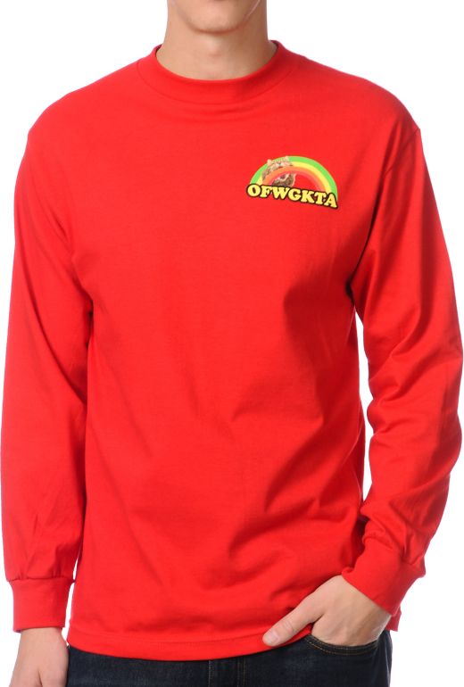 Odd Future Rainbow Cat Red Long Sleeve Tee Shirt