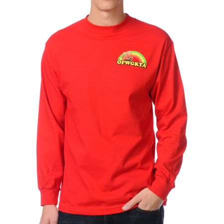 Odd Future Rainbow Cat Red Long Sleeve Tee Shirt