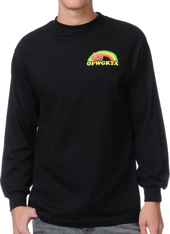 Odd Future Rainbow Cat Black Long Sleeve Tee Shirt