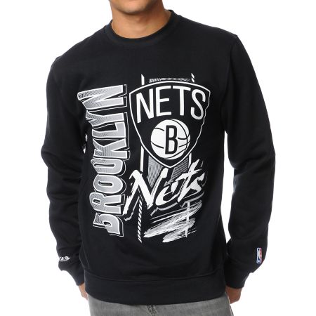NBA Mitchell and Ness Nets Zip Zag Black Crew Neck Sweatshirt