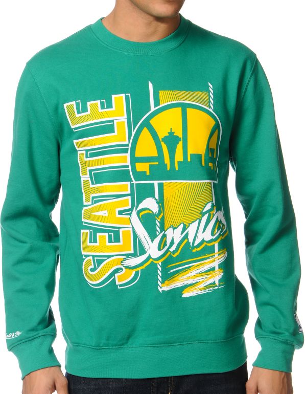 NBA Mitchell and Ness Sonics Zip Zag Green Crew Neck Sweatshirt