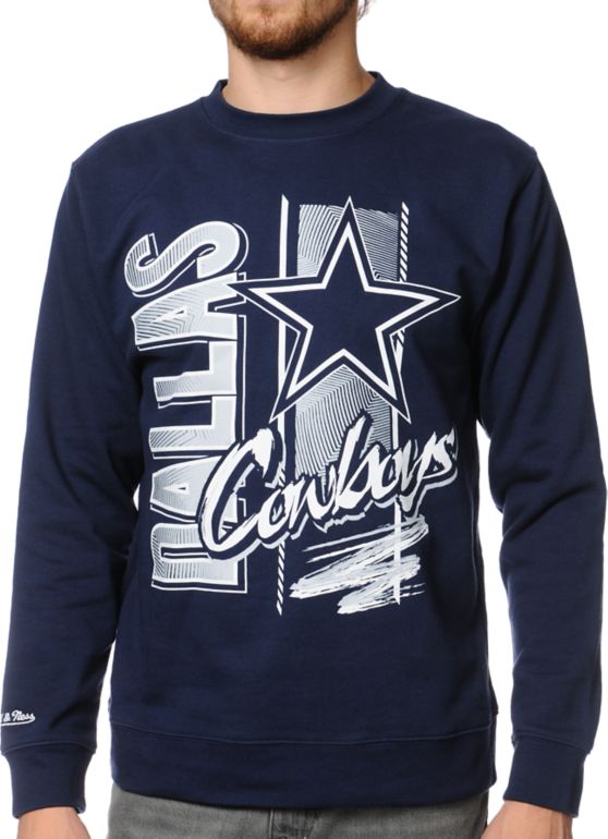 NFL Mitchell and Ness Cowboys Zip Zag Navy Crew Neck Sweatshirt