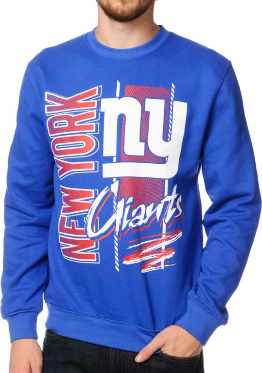 NFL Mitchell and Ness Giants Zip Zag Blue Crew Neck Sweatshirt