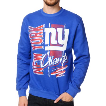 NFL Mitchell and Ness Giants Zip Zag Blue Crew Neck Sweatshirt