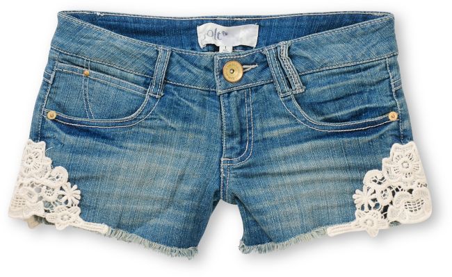 Jolt Tara Crochet Trim Indigo Denim Shorts