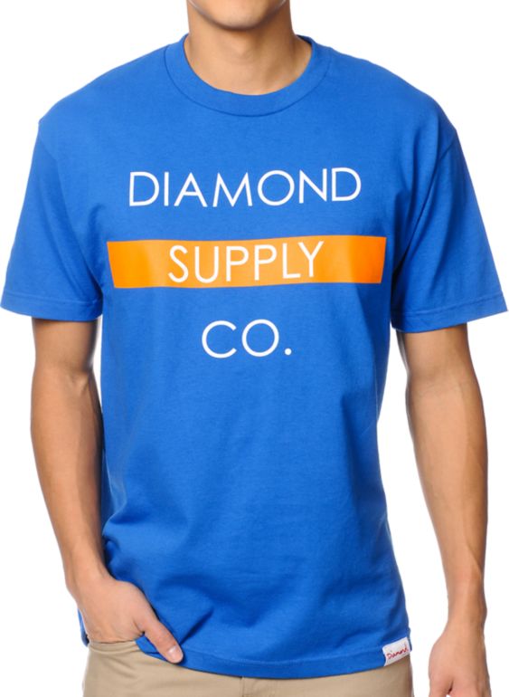 Diamond Supply Bar Logo Royal & Orange Tee Shirt