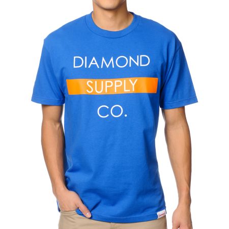 Diamond Supply Bar Logo Royal & Orange Tee Shirt